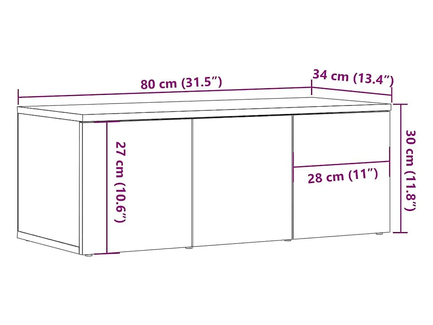 Mueble para TV madera contrachapada envejecida 80x34x30 cm