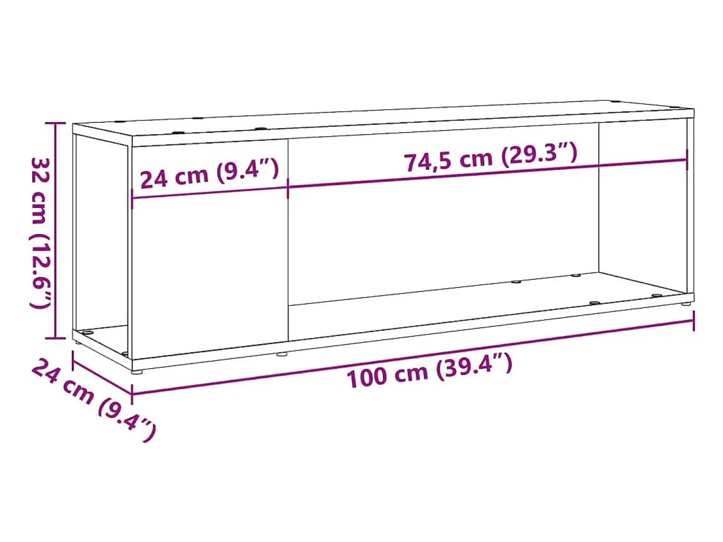 Mueble para TV madera ingeniería madera envejecida 100x24x32 cm