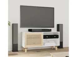 Mueble para TV madera maciza pino y ratán natural 80x30x40 cm