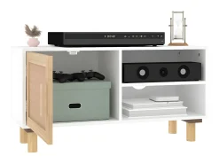 Mueble para TV madera maciza pino y ratán natural 80x30x40 cm ES46343