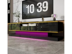 Mueble para TV moderno 180×38×45 cm - con tres cajones - con un compartimento abierto - con iluminación LED - negro