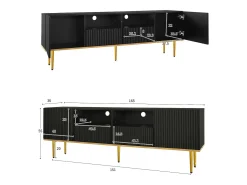 Mueble para TV moderno - con 2 puertas y 2 cajones - patas de metal - Negro