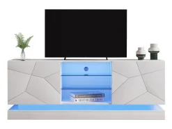 Mueble para TV moderno con LED de colores - apto para TV de 70" - 2 puertas y 3 estantes - Blanco