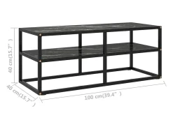 Mueble para TV negro con vidrio de mármol negro 100x40x40 cm