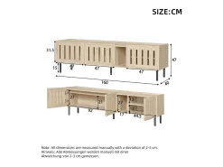 Mueble para TV 160x40x47 cm - con 3 puertas - Design calado - MDF + metal - Natural