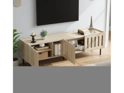 Mueble para TV 160x40x47 cm - con 3 puertas - Design calado - MDF + metal - Natural