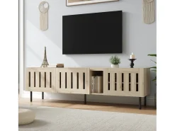 Mueble para TV 160x40x47 cm - con 3 puertas - Design calado - MDF + metal - Natural