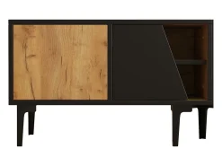 Mueble para TV 160x36,5x45 cm - con puertas y estantes - Paneles de partículas - Natural + negro