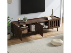 Mueble para TV 160x40x47 cm - con 3 puertas - Design calado - MDF + metal - Marrón