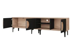 Mueble para TV 180x35x49 cm - con 3 puertas - Estantes abiertos - Paneles de partículas - Natural y negro
