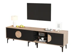Mueble para TV 180x35x49 cm - con 3 puertas - Estantes abiertos - Paneles de partículas - Natural y negro