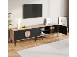 Mueble para TV 180x35x49 cm - con 3 puertas - Estantes abiertos - Paneles de partículas - Natural y negro