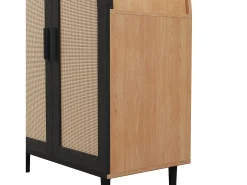 Mueble para zapatos 70×40×100 cm - exterior curvado - 2 puertas de ratán - 3 estantes - natural + negro