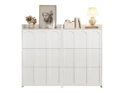 Mueble para zapatos 2 piezas - 140x25x120 cm - con 12 compartimentos - 6 puertas abatibles - MDF - Blanco