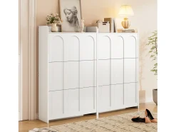Mueble para zapatos 2 piezas - 140x25x120 cm - con 12 compartimentos - 6 puertas abatibles - MDF - Blanco