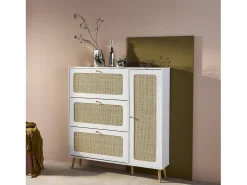 Mueble para zapatos de caña con 3 cajones blanco roto