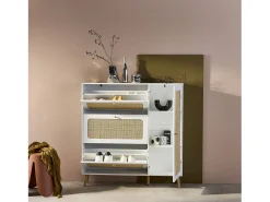 Mueble para zapatos de caña con 3 cajones blanco roto
