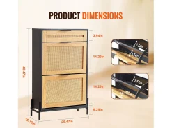 Mueble Para Zapatos De Ratán SucceBuy, 2 Cajones Abatibles Y 1 Cajón Corredero, Negro
