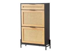 Mueble Para Zapatos De Ratán SucceBuy, 2 Cajones Abatibles Y 1 Cajón Corredero, Negro