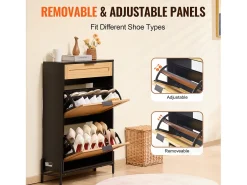 Mueble Para Zapatos De Ratán SucceBuy, 2 Cajones Abatibles Y 1 Cajón Corredero, Negro