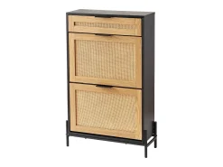 Mueble Para Zapatos De Ratán SucceBuy, 2 Cajones Abatibles Y 1 Cajón Corredero, Negro