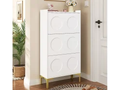 Mueble para zapatos moderno 63x24x120 cm - 3 niveles de almacenamiento - Patas de metal - MDF - Blanco