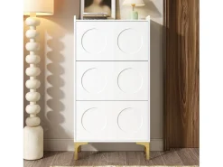 Mueble para zapatos moderno 63x24x120 cm - 3 niveles de almacenamiento - Patas de metal - MDF - Blanco