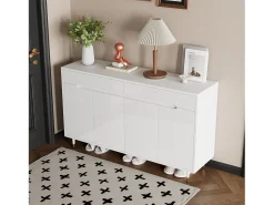 Mueble para zapatos moderno 140x39x84 cm - 2 puertas y 2 cajones - Estantes ajustables - Patas doradas - Blanco