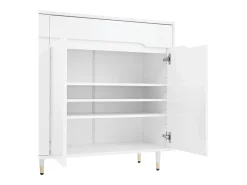 Mueble para zapatos moderno 140x39x84 cm - 2 puertas y 2 cajones - Estantes ajustables - Patas doradas - Blanco