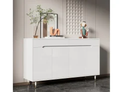 Mueble para zapatos moderno 140x39x84 cm - 2 puertas y 2 cajones - Estantes ajustables - Patas doradas - Blanco