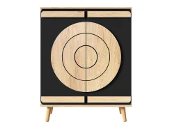 Mueble para zapatos moderno 76x37x98,5 cm - con 2 puertas - Almacenamiento multinivel - Patas de madera - Negro y natural