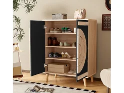 Mueble para zapatos moderno 76x37x98,5 cm - con 2 puertas - Almacenamiento multinivel - Patas de madera - Negro y natural