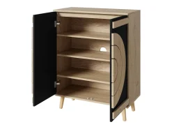 Mueble para zapatos moderno 76x37x98,5 cm - con 2 puertas - Almacenamiento multinivel - Patas de madera - Negro y natural
