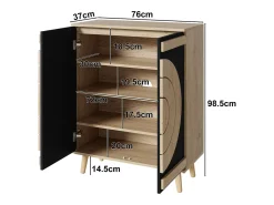 Mueble para zapatos moderno 76x37x98,5 cm - con 2 puertas - Almacenamiento multinivel - Patas de madera - Negro y natural