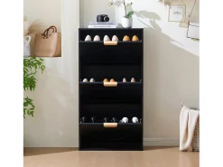 Mueble para zapatos moderno 60x24x114 cm - con 3 puertas abatibles - Negro