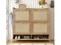 Mueble para zapatos moderno - con puertas de ratán - 4 puertas - estructura metálica - color natural