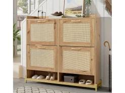 Mueble para zapatos moderno - con puertas de ratán - 4 puertas - estructura metálica - color natural