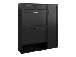 Mueble para zapatos moderno 95×24×107 cm - 1 puerta y 2 cajones - 2 puertas plegables - negro