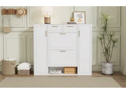 Mueble para zapatos moderno 120×24×107 cm - 2 puertas y 2 cajones - 2 puertas abatibles - blanco