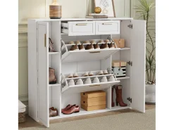 Mueble para zapatos moderno 120×24×107 cm - 2 puertas y 2 cajones - 2 puertas abatibles - blanco