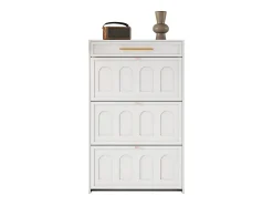 Mueble para zapatos moderno 70x25x123,5 cm - 3 puertas abatibles y 1 cajón - 6 estantes - MDF - Blanco