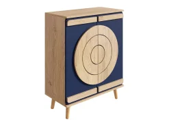 Mueble para zapatos moderno 76x37x98,5 cm - con 2 puertas - Almacenamiento multinivel - Patas de madera - Azul y natural