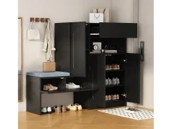 Mueble para zapatos multifuncional - con asiento acolchado - con 4 puertas y 1 cajón - Negro