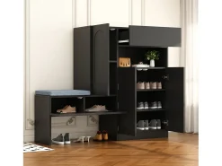 Mueble para zapatos multifuncional - con asiento acolchado - con 4 puertas y 1 cajón - Negro