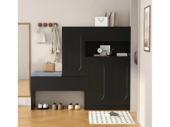 Mueble para zapatos multifuncional - con asiento acolchado - con 4 puertas y 1 cajón - Negro