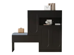 Mueble para zapatos multifuncional - con asiento acolchado - con 4 puertas y 1 cajón - Negro