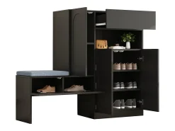 Mueble para zapatos multifuncional - con asiento acolchado - con 4 puertas y 1 cajón - Negro