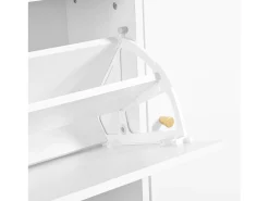 Mueble para zapatos multifuncional 119x24x122 cm - con 3 cajones plegables - con banco plegable - con una puerta - blanco