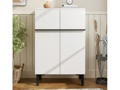 Mueble para zapatos 95x60x34,5 cm - 2 puertas - Estantes ajustables - Acabado de madera - Paneles de partículas - Blanco