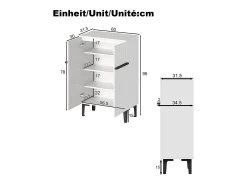 Mueble para zapatos 95x60x34,5 cm - 2 puertas - Estantes ajustables - Acabado de madera - Paneles de partículas - Blanco